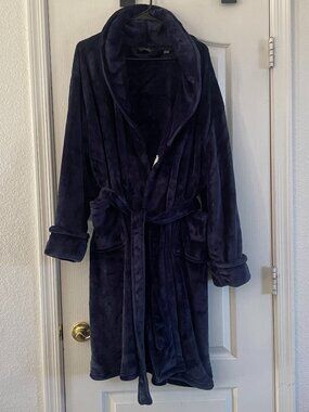 Navy Blue Soft and Fuzzy Etoile Midi Length Robe OSFA